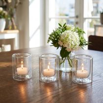 Product Tealight Holder Glass Round Lantern Clear Ø8.5cm H10cm 4 pcs