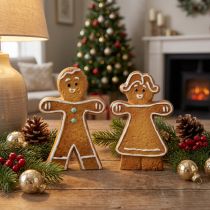Product Christmas decoration gingerbread man &amp; woman ceramic 16cm set of 2 pieces