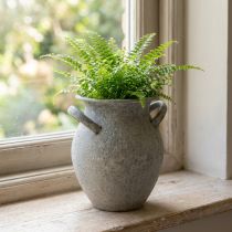 Product Decorative vase with handles vintage planter metal grey H13cm