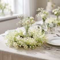 Product Flower wreath mimosa artificial cream white green Ø25cm