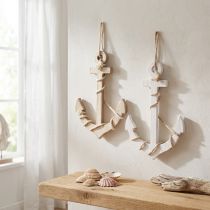Product Maritime Wooden Anchor for Hanging White Natural 13.5×20cm 2 pcs