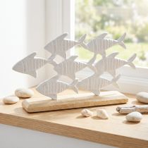 Product School of Fish Decoration Fish White Metal Wood Natural 28x16cm