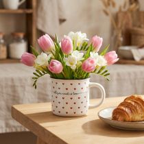 Product Cup with hearts ceramic cup white red Ø9cm H9cm