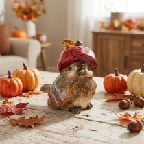 Product Ceramic Bird Figurine with Red Apple Hat for Autumn Decoration, 13cm