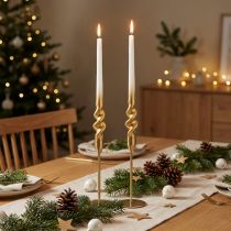 Product Twisted Candles White Gold Spiral Candles Ø2cm H30cm 2 pcs