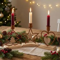 Product Candlestick candles star heart fir brown H16.5cm assorted 3pcs