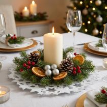 Product Christmas plate metal decorative plate with stars white Ø34cm
