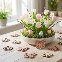 Product Scatter decoration wood flowers/butterflies white/pink Ø4cm 36p