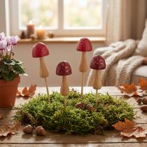 Product Mushroom Decoration Wooden Flower Stakes Red Ø2.5cm Set of 8