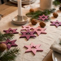 Product Wooden stars decoration confetti Christmas purple H4cm 72 pcs