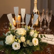Product New Year's Eve decoration champagne glass silver flower plug 9 cm 18 pcs