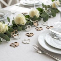 Product Double heart wood, scatter decoration wedding hearts W3cm 72 pcs
