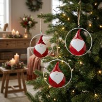 Product Christmas ornament gnome Santa Claus metal Ø16cm 3pcs