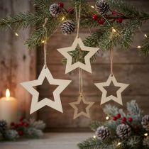 Product Wooden stars decoration hanging wooden star natural 6/8/10/12cm 16 pcs
