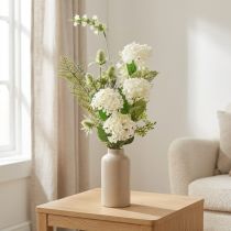 Product Artificial flower bouquet: snowball bush, wild teasel, fern, 65cm - decoration, natural look, easy care