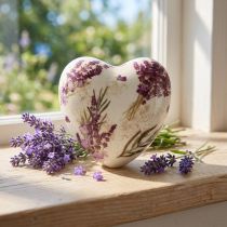 Product Heart-shaped ceramic decoration, lavender vintage stoneware, 10.5cm