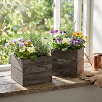 Product Wooden Drawer-Style Planters – Grey-Brown, Set of 2, Various Sizes