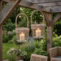 Product Lantern for hanging glass metal willow Ø14.5cm 2pcs