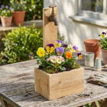 Product Rustic Wooden Planter with Vintage Tap Design, Natural Finish, L15.5cm