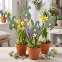 Product Felt Easter Bunnies on Wooden Stake Green 12cm 12pcs