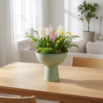 Product Metal Plant Bowl with Stand, 25cm, Green Granite Look