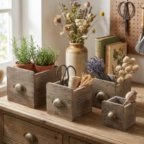 Product Wooden Drawer Set with Handles, Brown-Washed Finish – Rustic Storage, 4 Pieces, Various Sizes