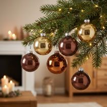 Product Christmas balls gold brown tree balls glass Ø6cm 24 pcs