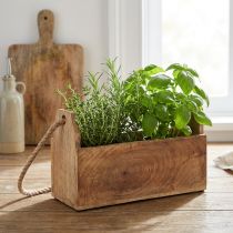 Product Wooden planter with handle, square, natural jute 27x12x17cm