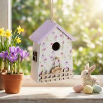 Product Spring Decoration Birdhouse Lilac White H11cm 3 Pcs