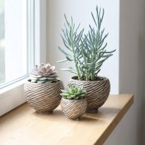 Product Ceramic Flower Pot Spiral Decor Beige Brown Ø9cm 4pcs
