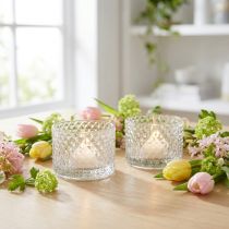 Product Glass bowl tealight holder retro diamond clear Ø10.5cm 2pcs