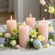 Product Pillar candles, solid colored light pink, 60×100mm, set of 4, decorative candles for Easter and weddings