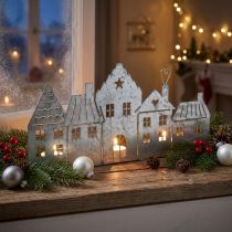 Product Christmas decoration houses, tealight holder metal silver 25cm