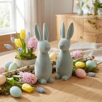 Product Decorative Easter Bunny, Flocked, Grey-Green, H29.5cm, 2 Pieces