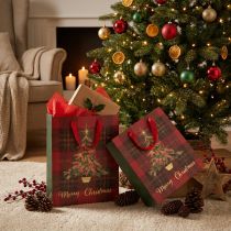 Product Christmas bag with handles checked Christmas tree 26×32×10cm 4pcs