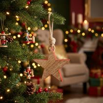 Product Wooden star red, natural 10cm for hanging 1 pc