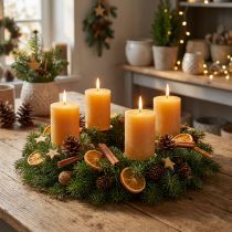 Product Solid-colored pillar candles, honey-colored decorative candles, Advent decoration, 70x80mm, set of 4, high quality