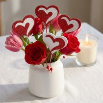Product Heart on a stick, red and white, decorative heart, Valentine's Day decoration, 16 pieces