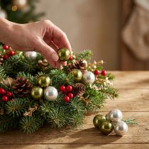 Product Christmas bauble glass mirror berries olive silver Ø40mm 32 pcs