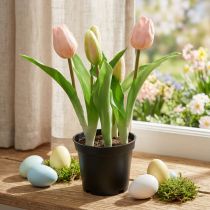 Product Tulip pink, green in a pot Artificial potted plant decorative tulip H23cm