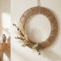 Product Flower hoop Wall decoration for summer Boho Jute and metal, Ø49cm Hanging decoration for dried flowers and crafts