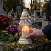 Product Grave light glass vase retro grave lantern clear white gold Ø11cm H26.5cm