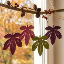 Product Wooden Hanging Maple Leaves Autumn Decorations 12x10cm Rosa Purple Green 12pcs