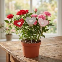 Product Hearts dotted wooden hearts flower sticks 6×5cm 18 pcs