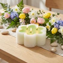 Product Three-wick candle green white shape flower Ø11.5cm H4cm