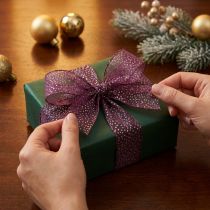 Product Decorative ribbon purple with golden dots, dimensionally stable, 25mm, 20m