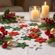 Product Christmas decoration wooden stars red/white/green Ø3.5cm 72 pcs