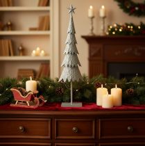Product Metal Christmas Tree with Star on Stable Base – 74cm Tall Festive Table Decoration