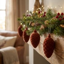Product Decorative Flocked Pine Cones Rooibos 9.5cm/8cm, 12 Pieces