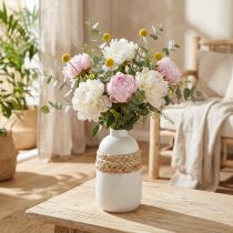 Product Flower vase white ceramic and seagrass vase summer decoration H17.5cm